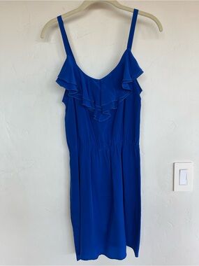 Amanda Uprichard Cobalt Ruffle-Trim Mini Dress
